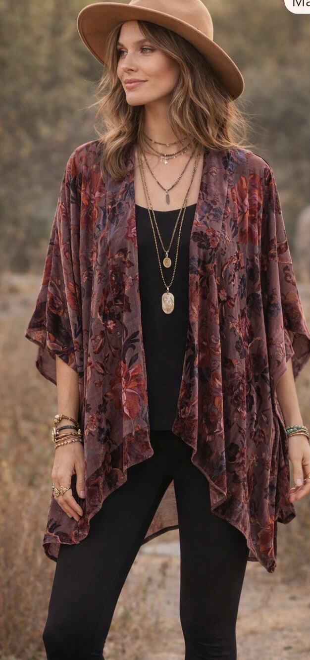 J.Jill Burnout Velvet Kimono Multicolor Boho Open Front One Size S–L